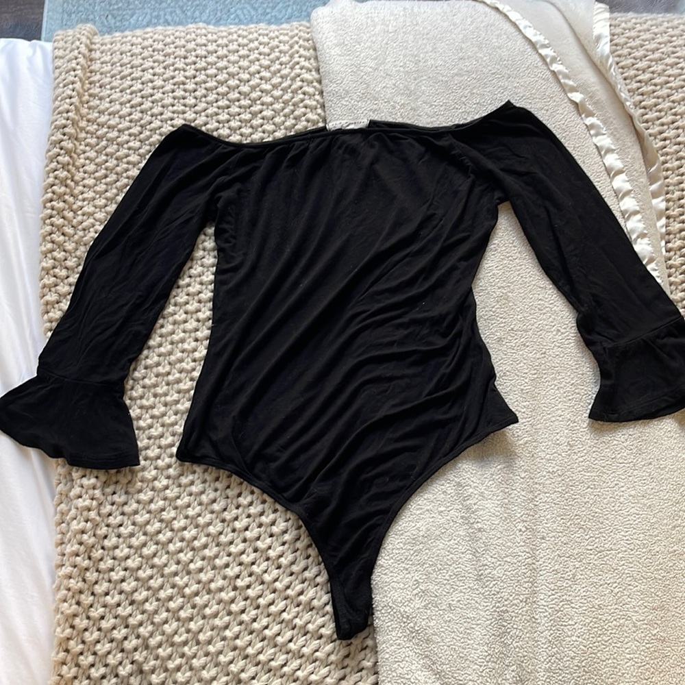 LA hearts off-shoulder long sleeve bodysuit with flare arms